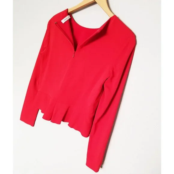 A.L.C. Women's Ann Long Sleeves Shirt Blouse Top 2 Red Peplum Crepe Zipper $325 - Picture 15 of 16